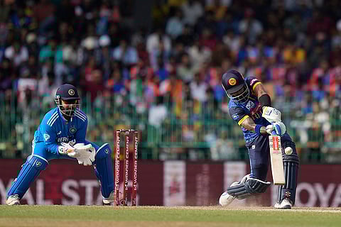 Kusal Mendis plays a shot against India